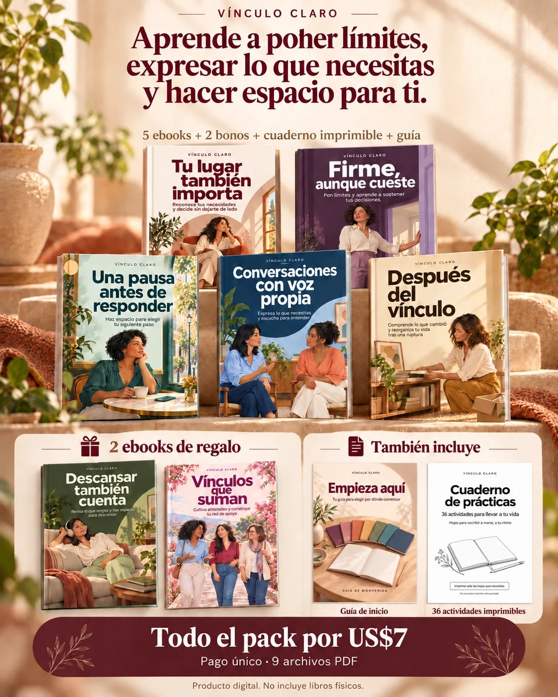 Pack completo Vínculo Claro: cinco ebooks, dos bonos, cuaderno y guía